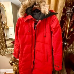 Canada Goose Red women’s Parka with Fur-Trim Hood